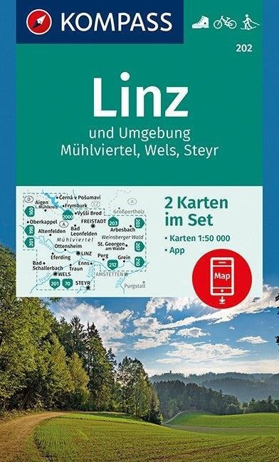 202 Linz und Umgebung, Mühlviertel, Wels, Steyr - Kompass Wanderkartenset