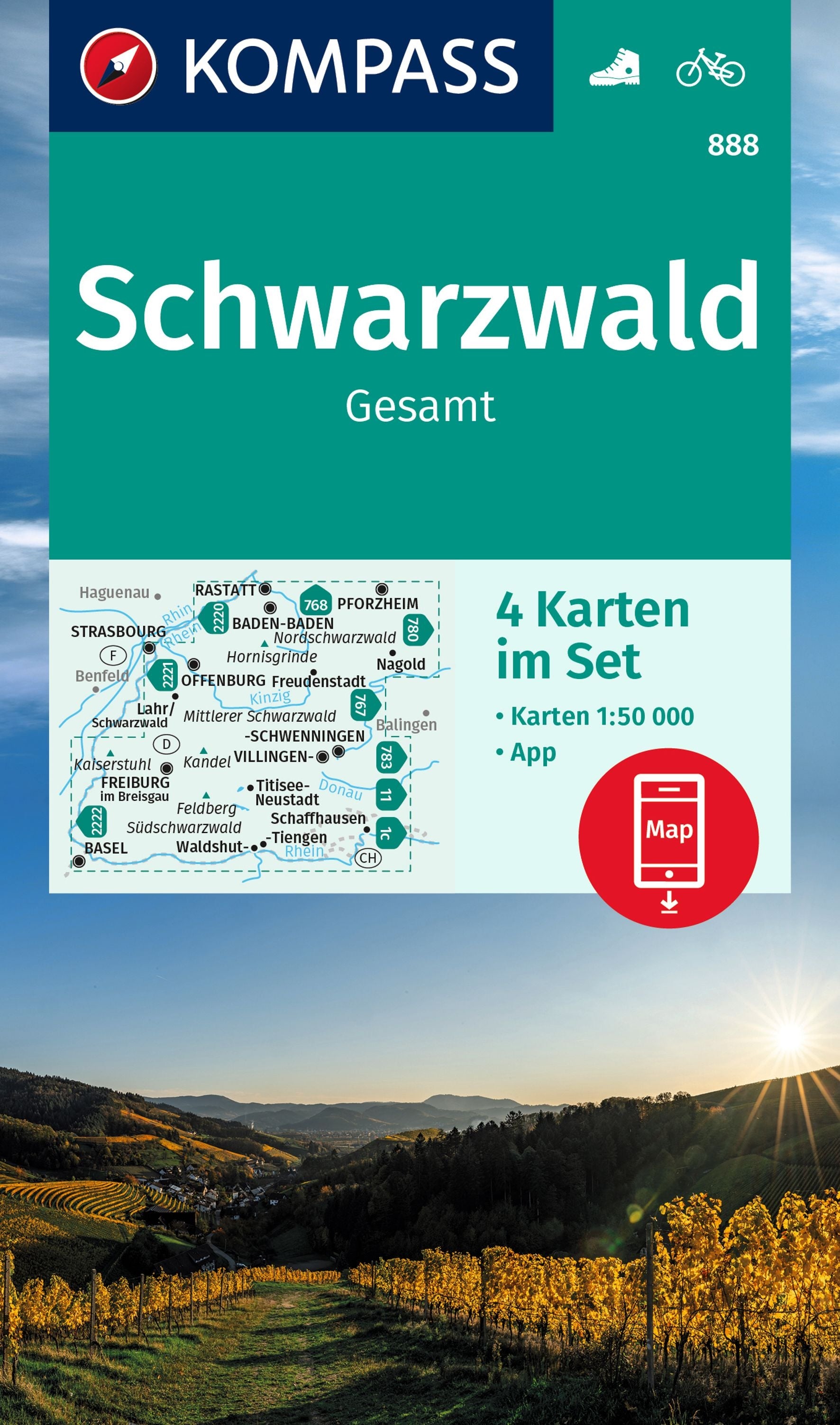 888 Schwarzwald Gesamt 1:50.000 - Kompass Wanderkartenset