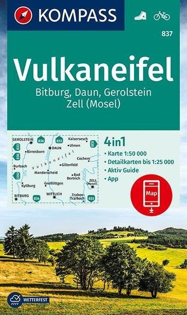 837 Vulkaneifel, Bitburg, Daun, Gerolstein, Zell (Mosel) 1:50.000 - Kompass Wanderkarte