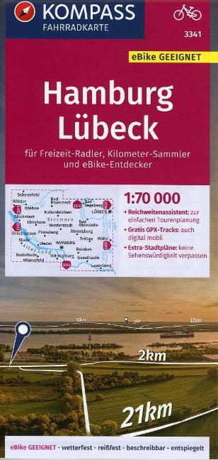 3341 Hamburg, Lübeck 1:70.000 - KOMPASS Fahrradkarte