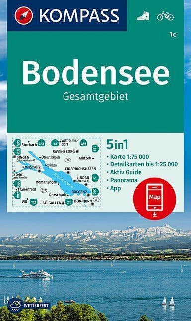 1c Bodensee Gesamtgebiet 1:75.000 - Kompass Wanderkarte