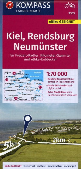 3355 Kiel, Rendsburg, Neumünster 1:70.000 - KOMPASS Fahrradkarte