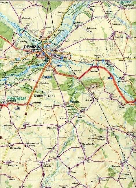 Fahrradkarte Demmin, Peenetal - 1:75.000