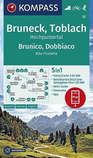 57 Bruneck, Toblach, Hochpustertal 1:50.000 - Kompass Wanderkarte