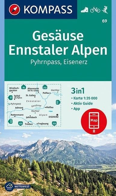 69 Gesäuse, Ennstaler Alpen, Pyhrnpass, Eisenerz - Kompass Wanderkarte