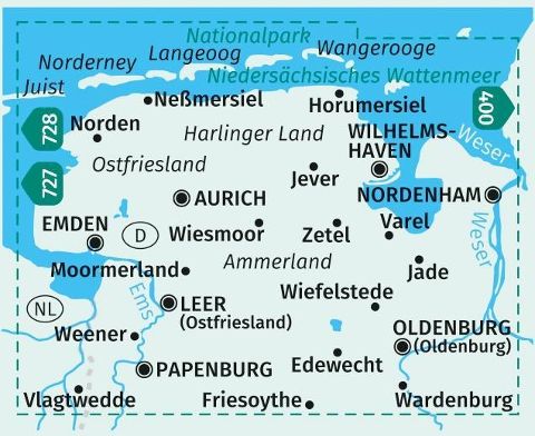 410 Ostfriesland, Oldenburg 1 : 50 000 - Kompass Wanderkarte