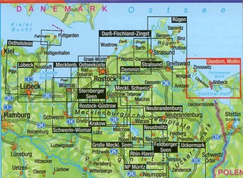 Fahrradkarte Usedom - Wollin - 1:75.000