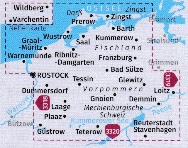 3369 Fischland-Darß-Zingst, Rostock, Recknitz-Trebeltal, Mecklenburgische Schweiz, 1:70.000 - KOMPASS Fahrradkarte