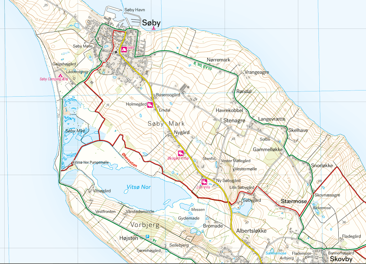 Øhavsstien syd - Ærø & Rudkøping 1:25.000 Calazo Wanderkarte Dänemark