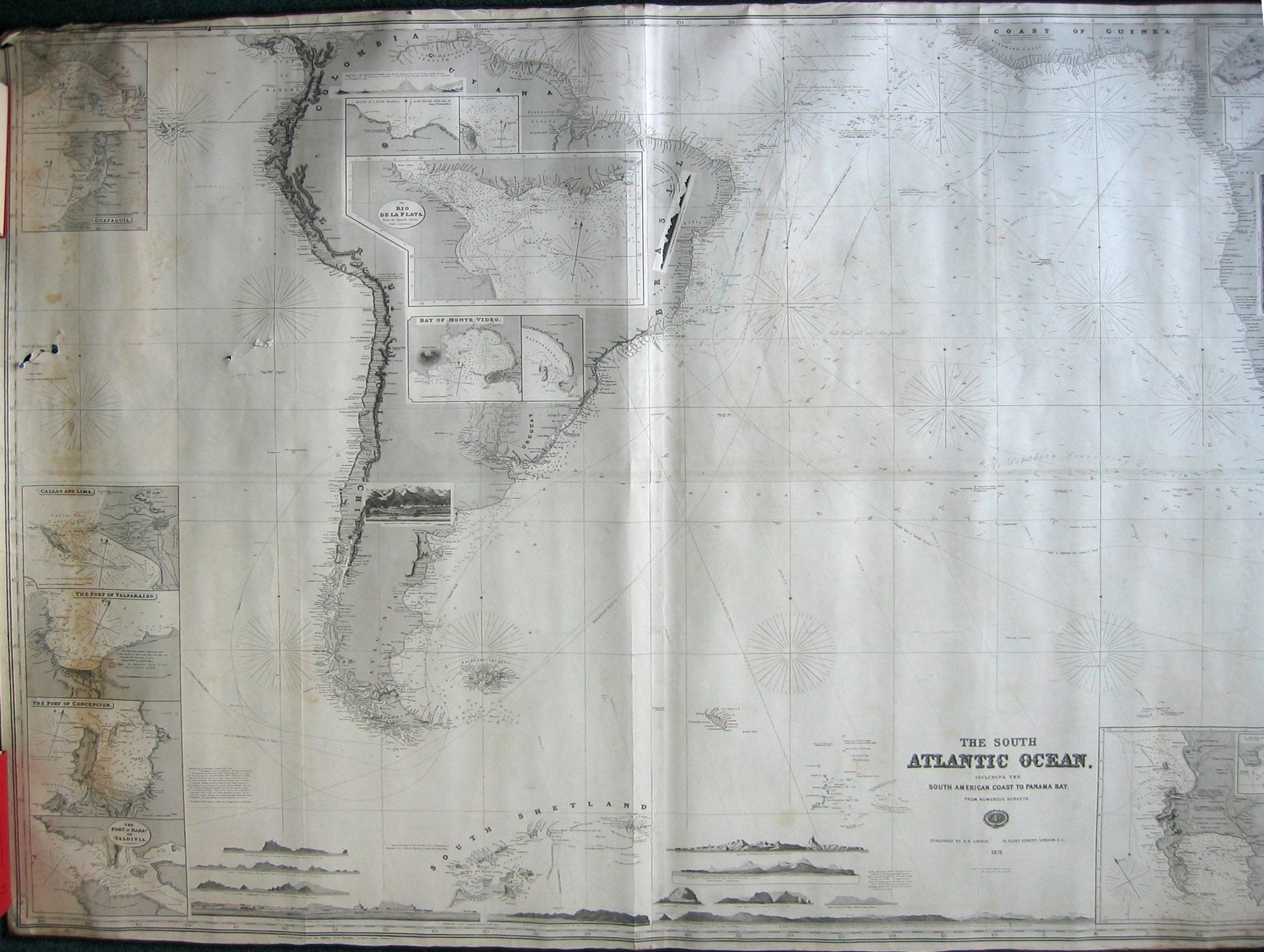 R. H. Laurie: The South Atlantic Ocean including the South America Coast to Panama Bay, 1887 [Blueback sea chart]