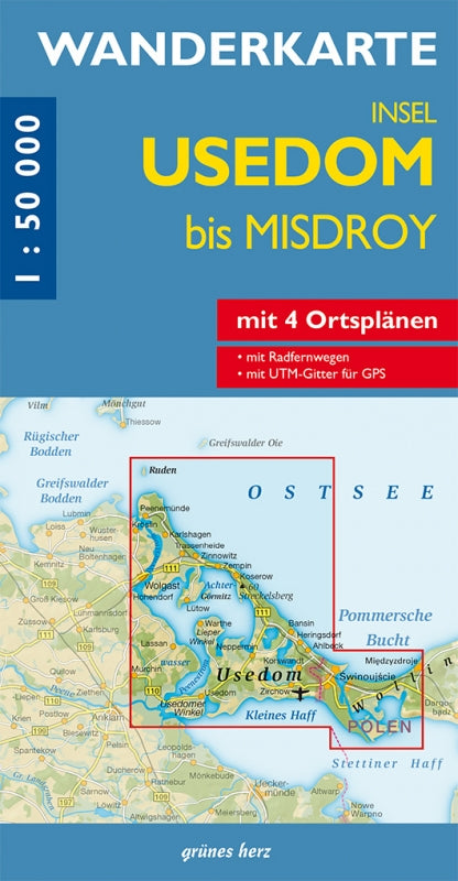 Wanderkarte Insel Usedom bis Misdroy - 1:50.000