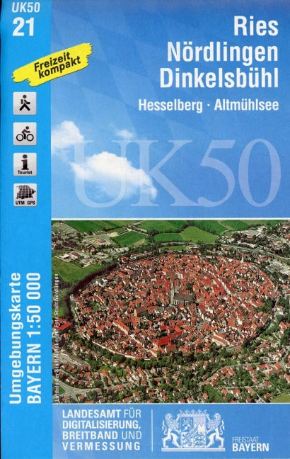 UK50-21 Ries - Nördlingen - Dinkelsbühl - Wanderkarte 1:50.000 Bayern