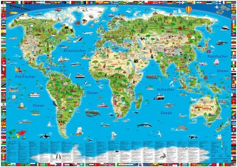 W105 Erlebnis illustrierte Weltkarte Planokarte (Kinderweltkarte)