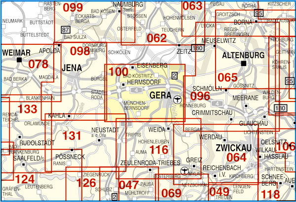 100 Gera, Bad Köstritz, Bad Klosterlausnitz, Eisenberg, Hermsdorf und Umgebung 1:35.000