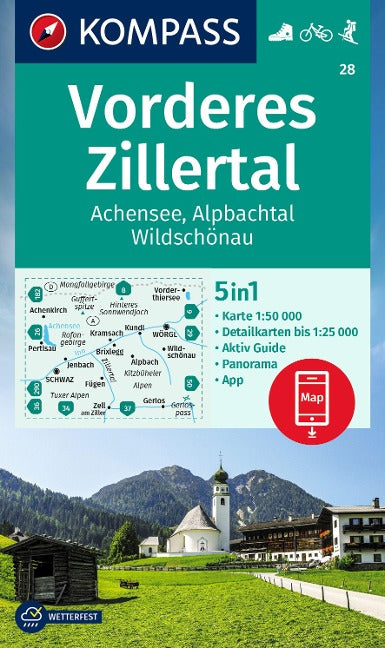 28 Vorderes Zillertal, Achensee, Alpbachtal, Wildschönau 1:50.000 - Kompass Wanderkarte